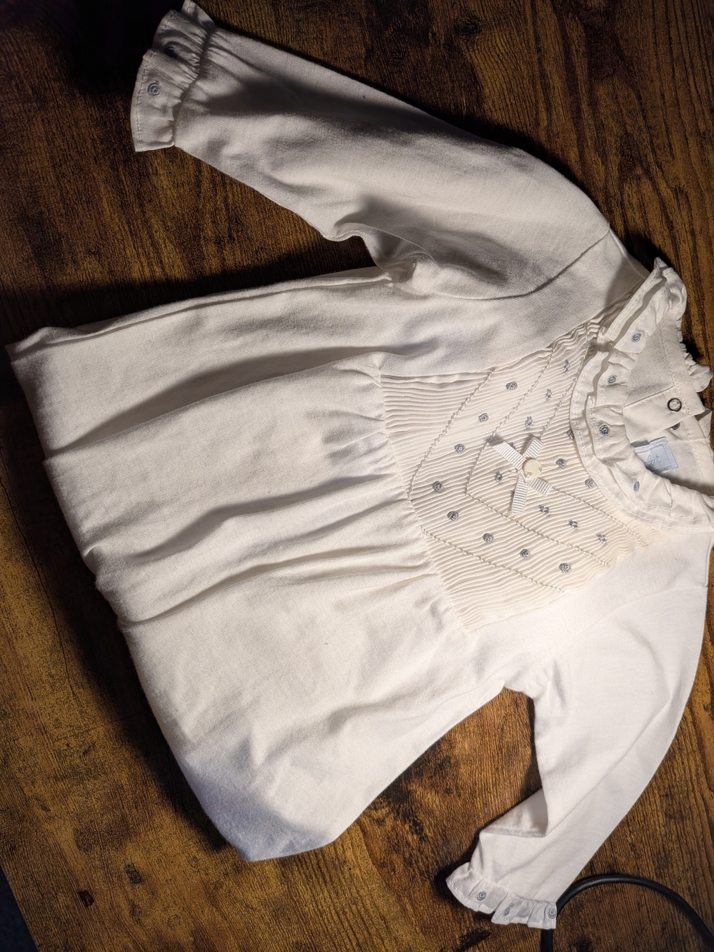 Tartine et Chocolat Cream Long-Sleeve Top with Ruffle Collar